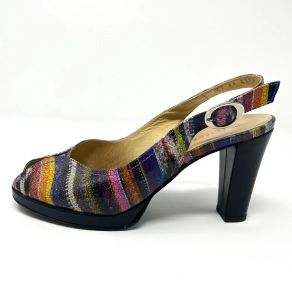 Peter Kaiser Rainbow Leather  Slingback Peep Toe Heels Sz 5 - Picture 2 of 8